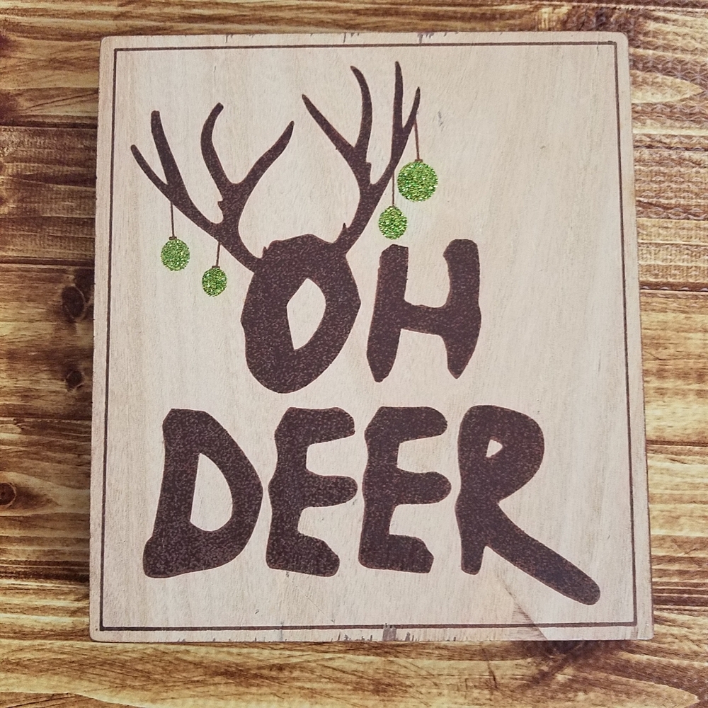 Rustic Wooden "Oh Deer" Christmas Sign - Holiday Decor Hunting Hunter